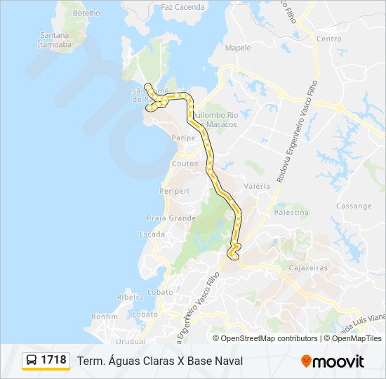 Mapa da linha 1718 de ônibus