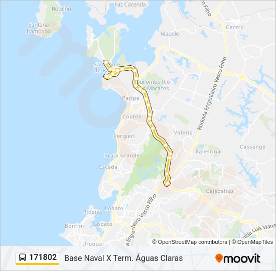 Mapa da linha 171802 de ônibus