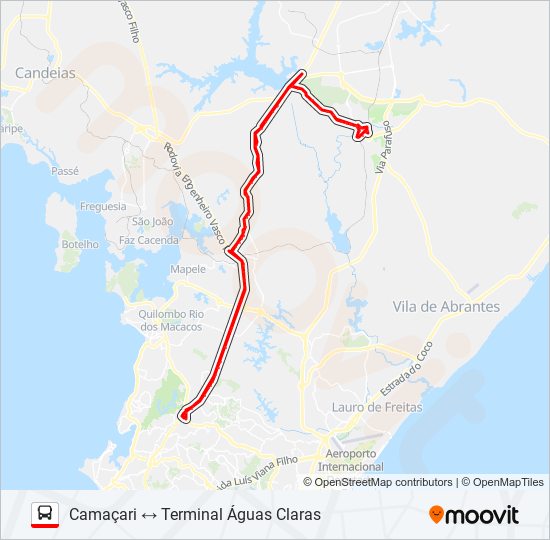 Mapa de 800A.URB CAMAÇARI - TERMINAL ÁGUAS CLARAS de autobús