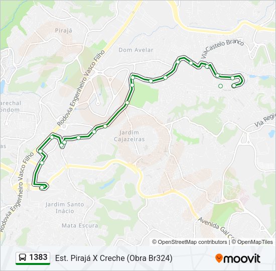 Mapa da linha 1383 de ônibus