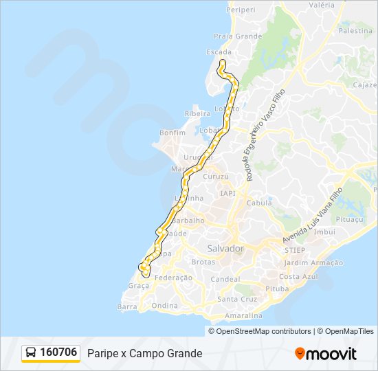 Mapa da linha 160706 de ônibus