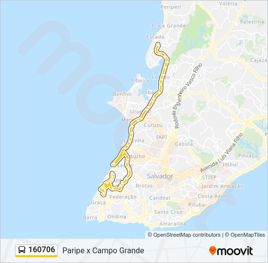 Mapa da linha 160706 de ônibus