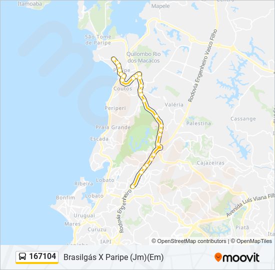 Mapa da linha 167104 de ônibus