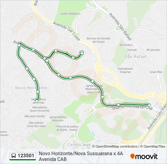 Mapa da linha 123501 de ônibus