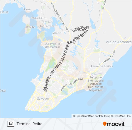Mapa da linha 826A.URB GÓES CALMON - TERMINAL RETIRO de ônibus