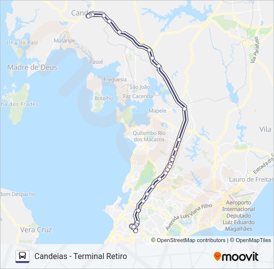 Mapa da linha 809.URB CANDEIAS - TERMINAL RETIRO de ônibus