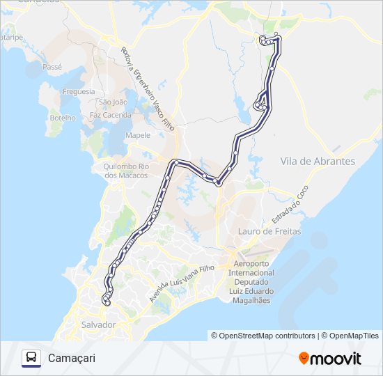 Mapa da linha 814A.URB CAMAÇARI - TERMINAL RETIRO (VIA PARAFUSO) de ônibus