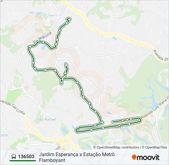 Mapa da linha 136503 de ônibus