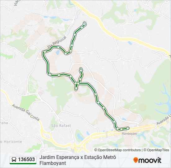 Mapa da linha 136503 de ônibus