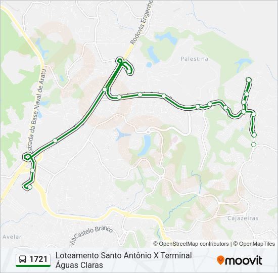 Mapa da linha 1721 de ônibus