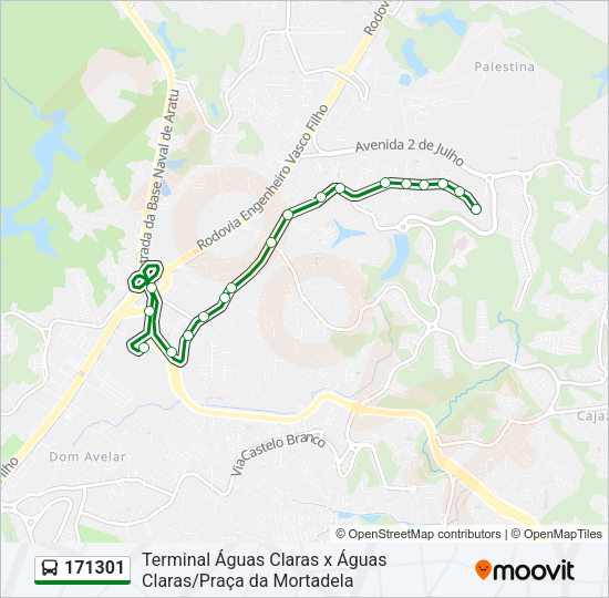 Mapa da linha 171301 de ônibus