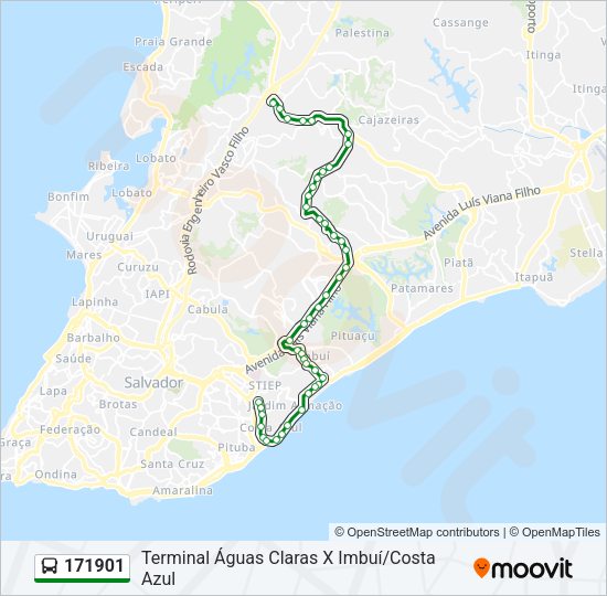 Mapa da linha 171901 de ônibus