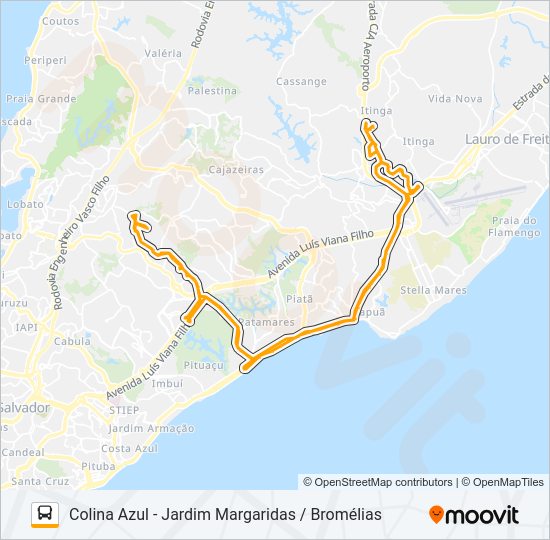 Mapa da linha L602 COLINA AZUL - JARDIM MARGARIDAS / BROMÉLIAS de ônibus
