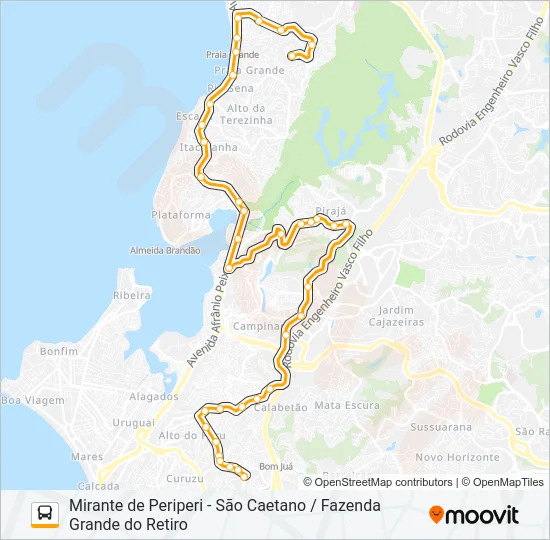 L413 MIRANTE DE PERIPERI - SÃO CAETANO / FAZENDA GRANDE DO RETIRO Bus Line Map