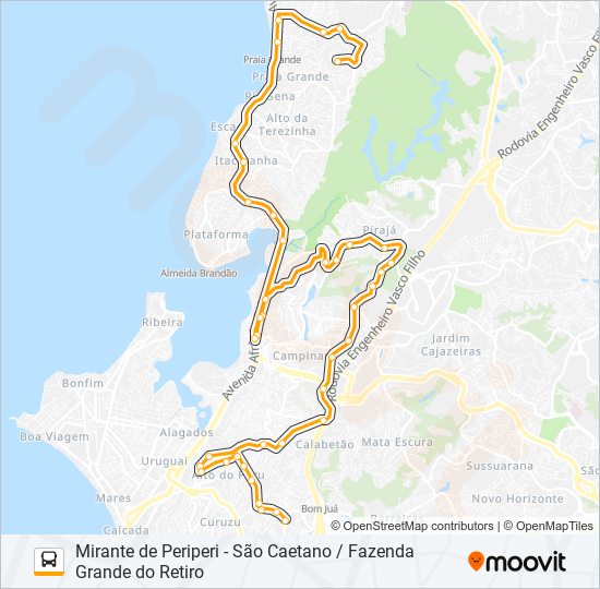 Mapa de L413 MIRANTE DE PERIPERI - SÃO CAETANO / FAZENDA GRANDE DO RETIRO de autobús
