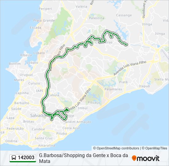 Mapa da linha 142003 de ônibus