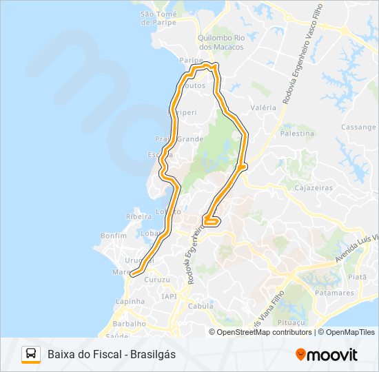 Mapa da linha L111 BAIXA DO FISCAL - BRASILGÁS de ônibus