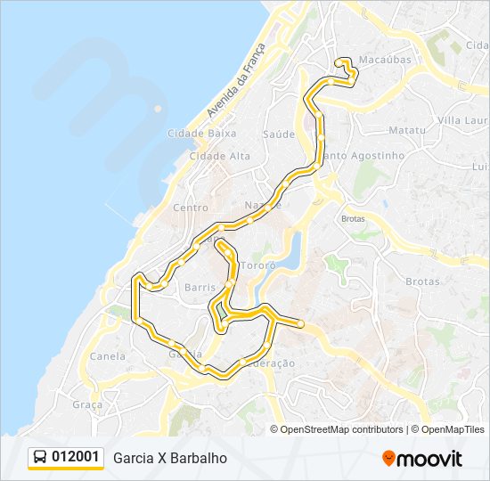 Mapa da linha 012001 de ônibus