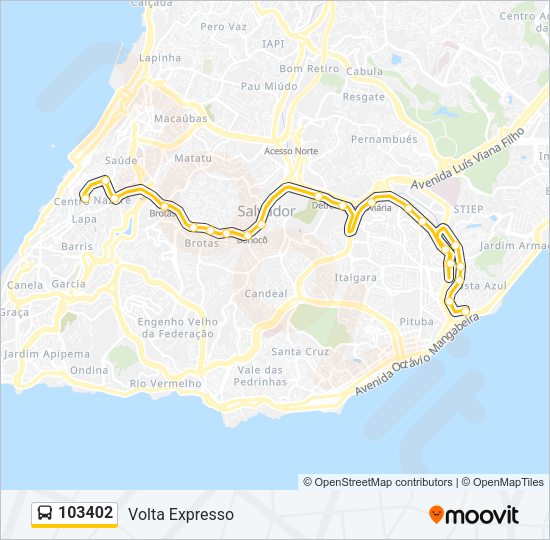 Mapa da linha 103402 de ônibus