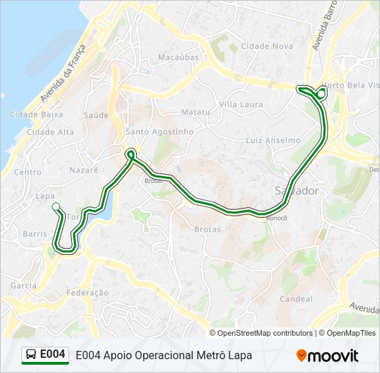Mapa da linha E004 de ônibus