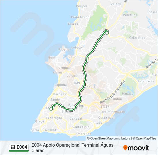 Mapa da linha E004 de ônibus