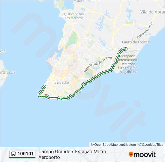 Mapa da linha 100101 de ônibus