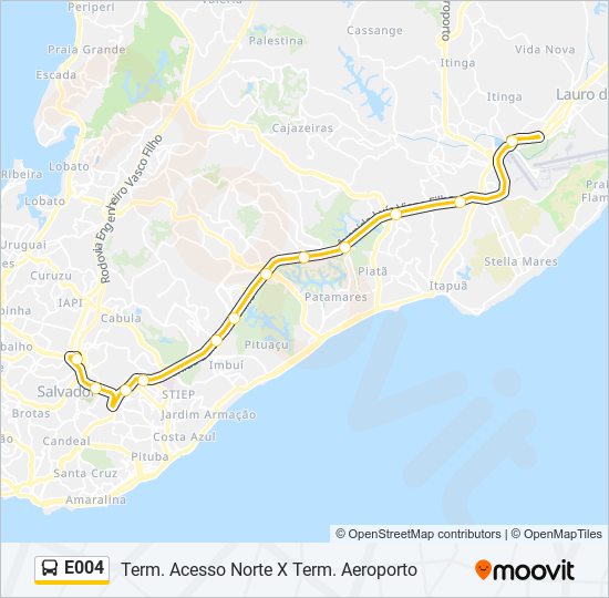 Mapa da linha E004 de ônibus