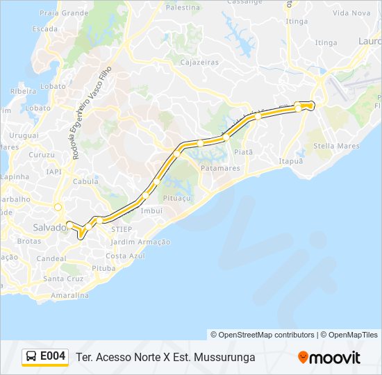 Mapa da linha E004 de ônibus