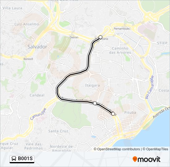 Mapa da linha B001S de ônibus