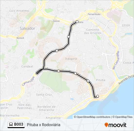 Mapa da linha B003 de ônibus
