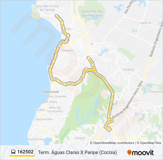 Mapa da linha 162502 de ônibus