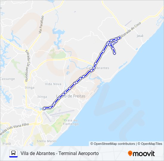 Mapa de 885.URB VILA DE ABRANTES - TERMINAL AEROPORTO de autobús