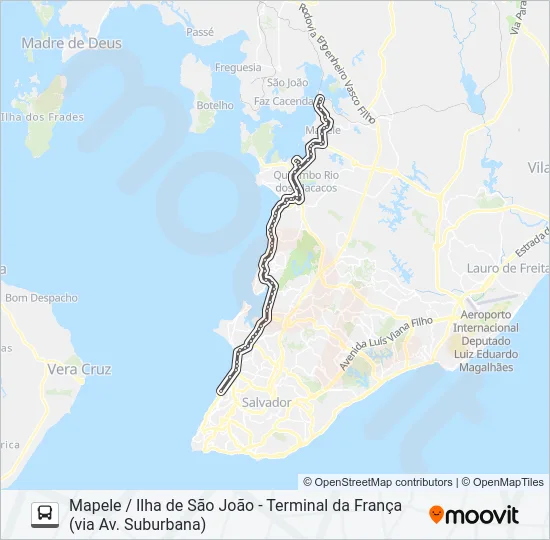 Mapa da linha 822.URB MAPELE / ILHA DE SÃO JOÃO - TERMINAL DA FRANÇA (VIA AV. SUBURBANA) de ônibus