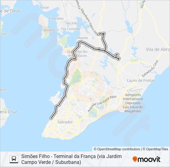 Mapa de 815I.URB SIMÕES FILHO - TERMINAL DA FRANÇA (VIA JARDIM CAMPO VERDE / SUBURBANA) de autobús