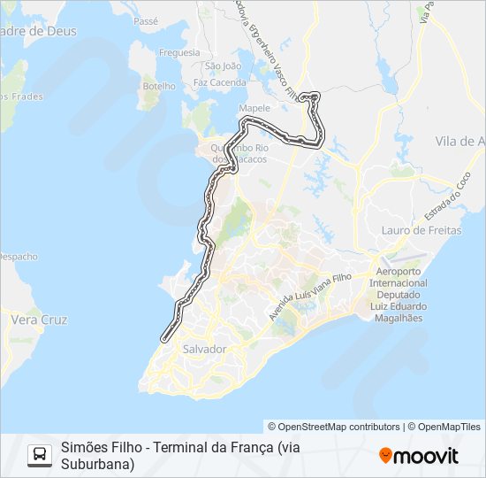 815.URB SIMÕES FILHO - TERMINAL DA FRANÇA (VIA SUBURBANA) bus Line Map