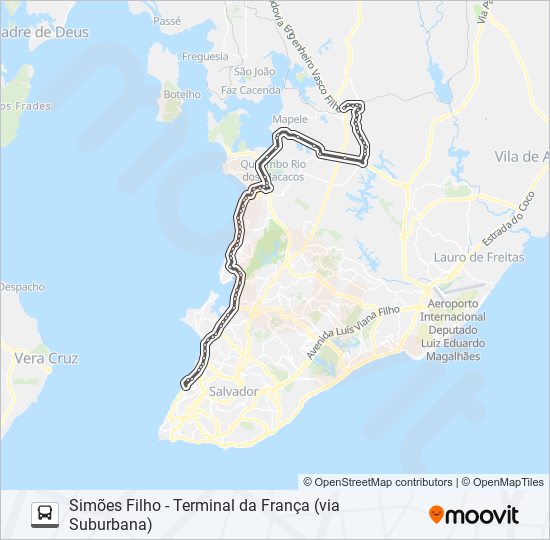 Mapa da linha 815.URB SIMÕES FILHO - TERMINAL DA FRANÇA (VIA SUBURBANA) de ônibus