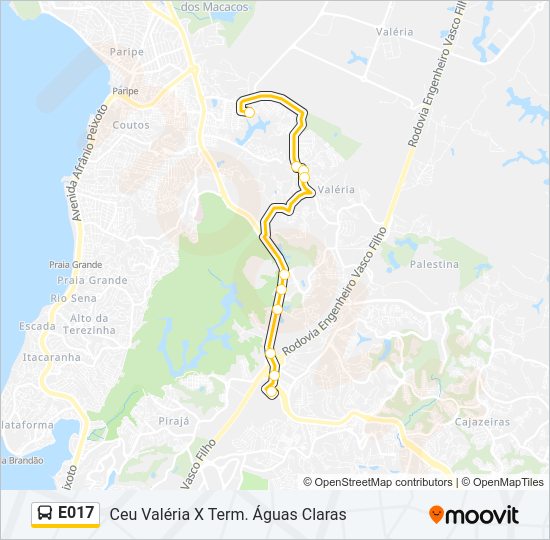 Mapa da linha E017 de ônibus