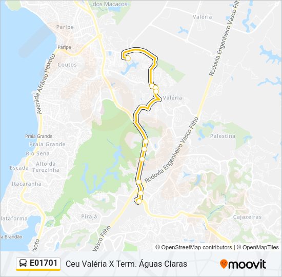 Mapa da linha E01701 de ônibus