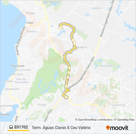 Mapa da linha E01702 de ônibus