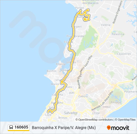 Mapa da linha 160605 de ônibus