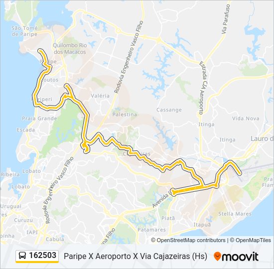 Mapa da linha 162503 de ônibus