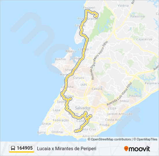 Mapa da linha 164905 de ônibus