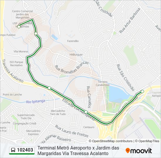 Mapa da linha 102403 de ônibus