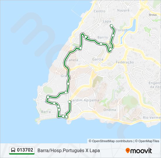 Mapa da linha 013702 de ônibus