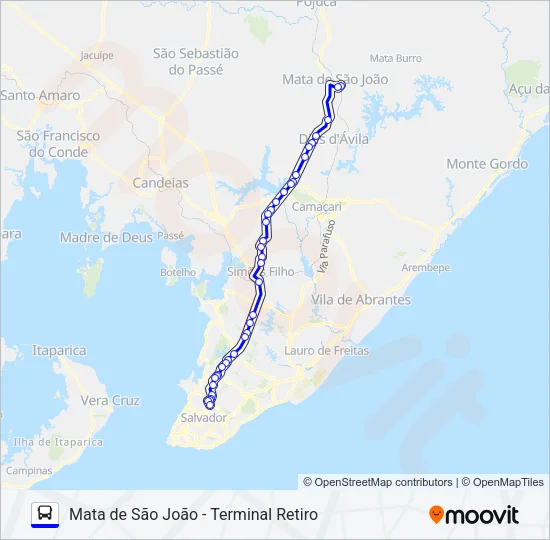 861.URB MATA DE SÃO JOÃO - TERMINAL RETIRO Bus Line Map