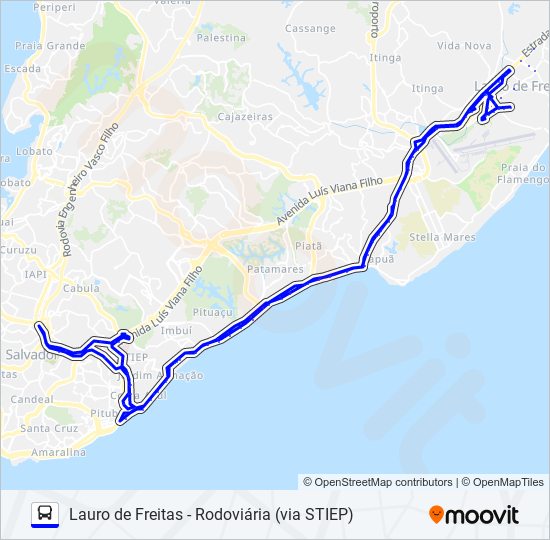 Mapa de 879.URB LAURO DE FREITAS - RODOVIÁRIA (VIA STIEP) de autobús