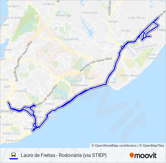 Mapa da linha 879.URB LAURO DE FREITAS - RODOVIÁRIA (VIA STIEP) de ônibus