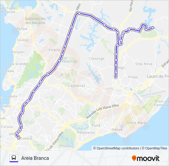 824.URB AREIA BRANCA - TERMINAL RETIRO Bus Line Map