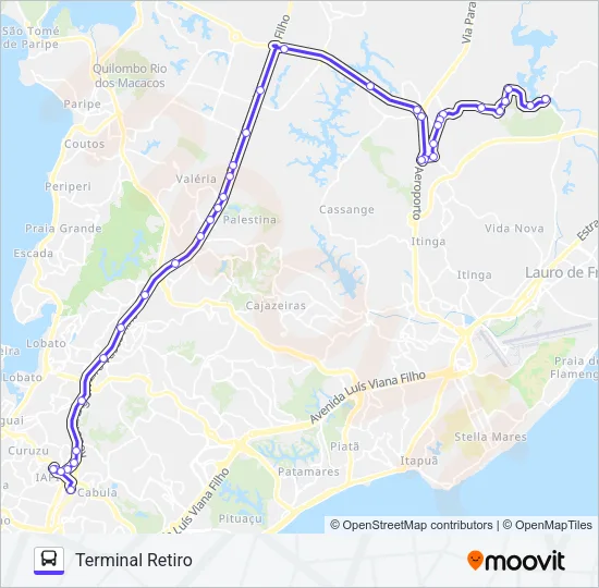 824.URB AREIA BRANCA - TERMINAL RETIRO Bus Line Map