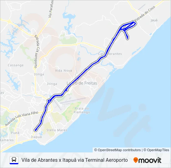 884E VILA DE ABRANTES X ITAPUÃ VIA TERMINAL AEROPORTO Bus Line Map